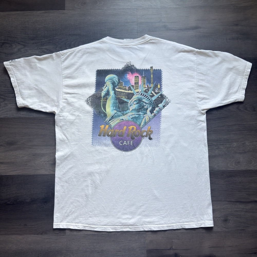 Vintage 90s Hard Rock Cafe New York Twin Towers T-Shirt Mens XL Made in USA
